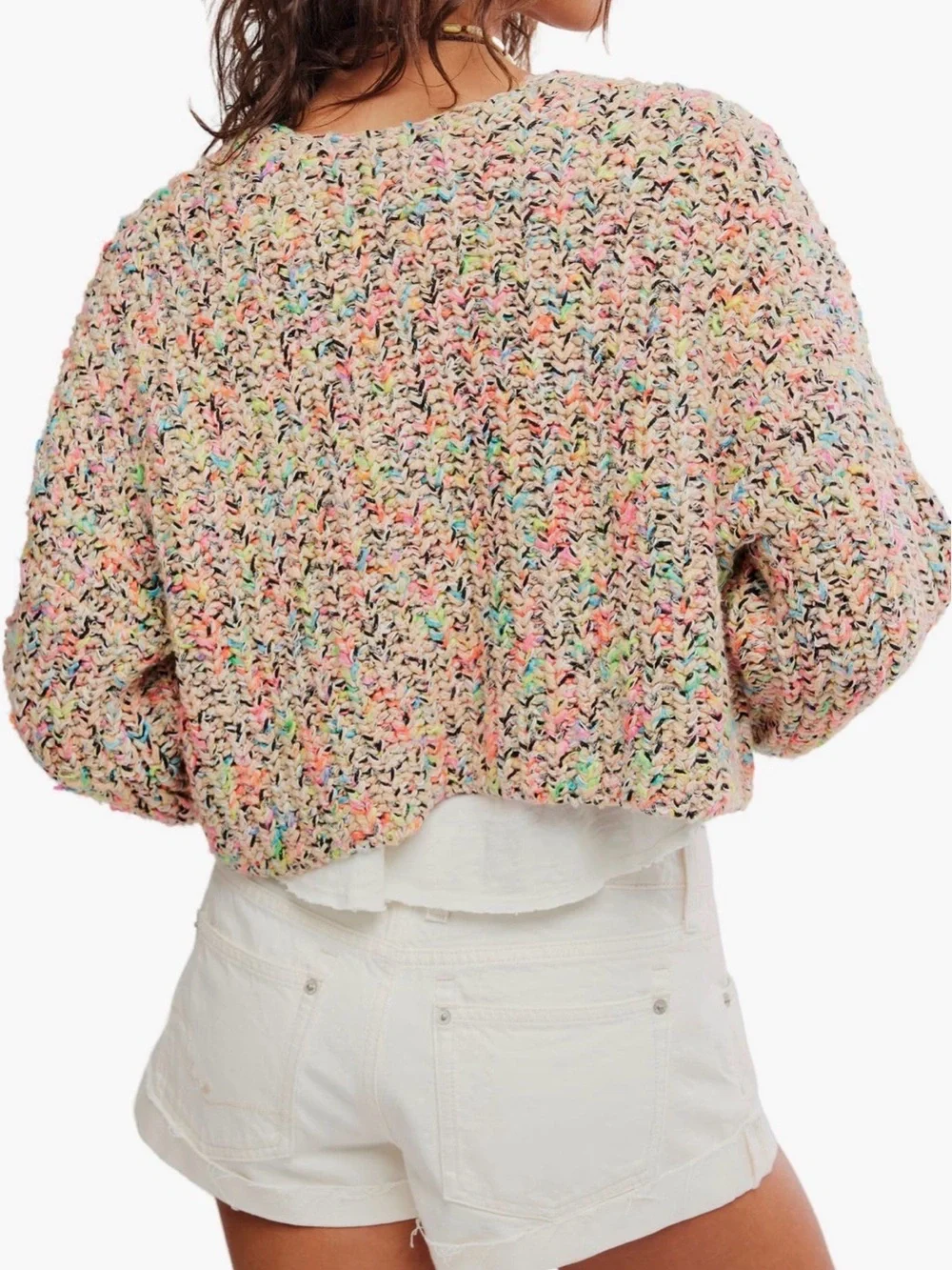 Free People Cream Multicolor Speckled Cropped Cardigan - NWT - Picture 5 of 10